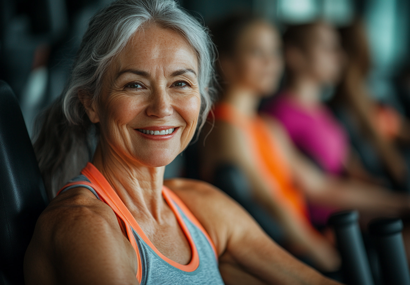 Група старших людей займається дихальними вправами